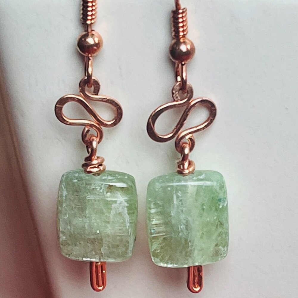 Green Kyanite Copper Earrings, Boho Dangle Earrings